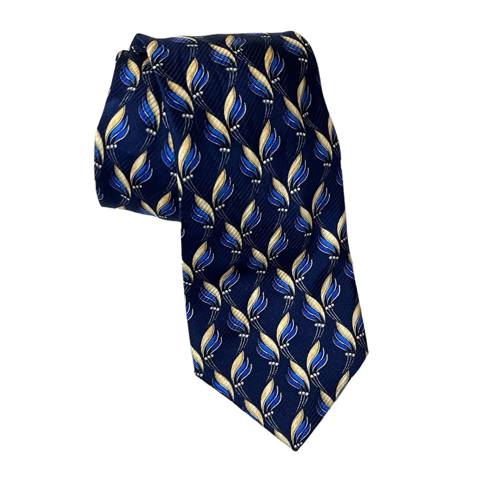 Valentino Classic Navy Blue Yellow Lemon Silk Tie Italy